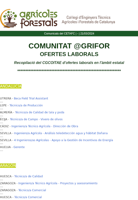 Comunitat @grifor. Ofertes laborals